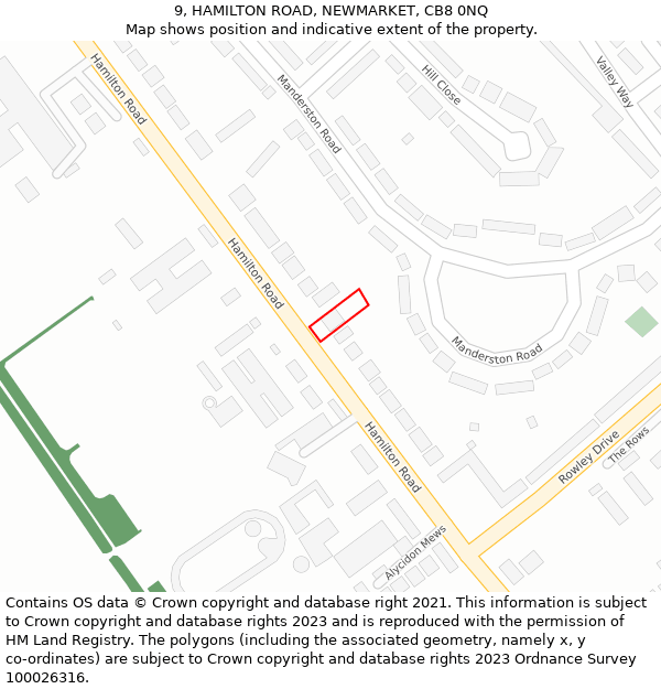 9, HAMILTON ROAD, NEWMARKET, CB8 0NQ: Location map and indicative extent of plot