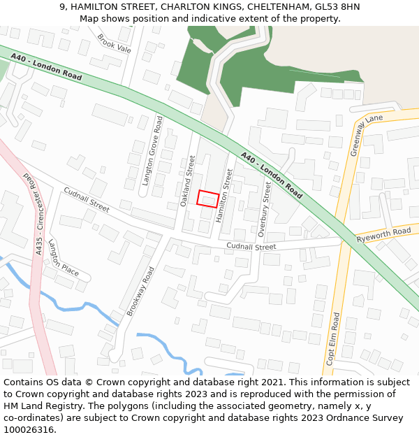 9, HAMILTON STREET, CHARLTON KINGS, CHELTENHAM, GL53 8HN: Location map and indicative extent of plot