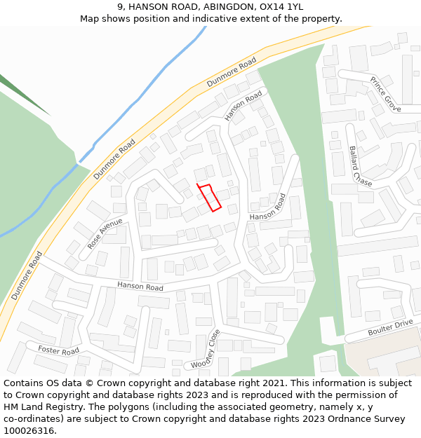 9, HANSON ROAD, ABINGDON, OX14 1YL: Location map and indicative extent of plot