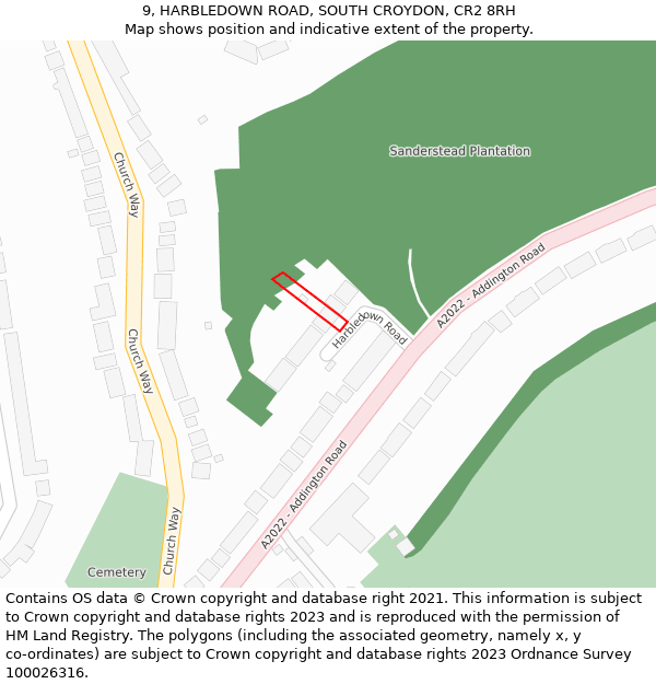 9, HARBLEDOWN ROAD, SOUTH CROYDON, CR2 8RH: Location map and indicative extent of plot