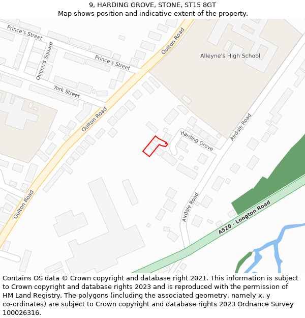 9, HARDING GROVE, STONE, ST15 8GT: Location map and indicative extent of plot