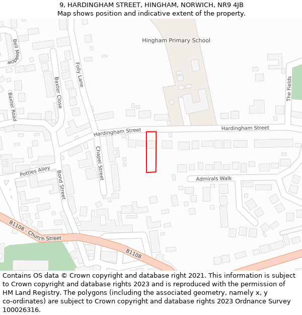 9, HARDINGHAM STREET, HINGHAM, NORWICH, NR9 4JB: Location map and indicative extent of plot