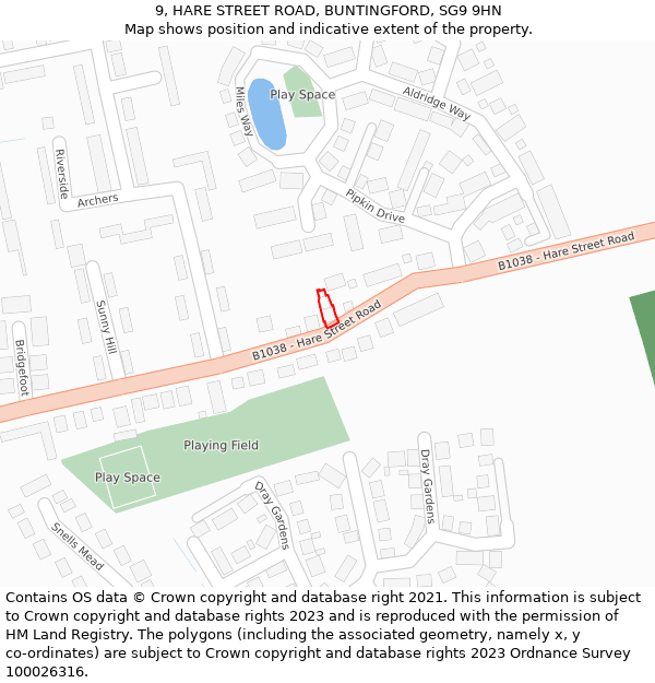 9, HARE STREET ROAD, BUNTINGFORD, SG9 9HN: Location map and indicative extent of plot