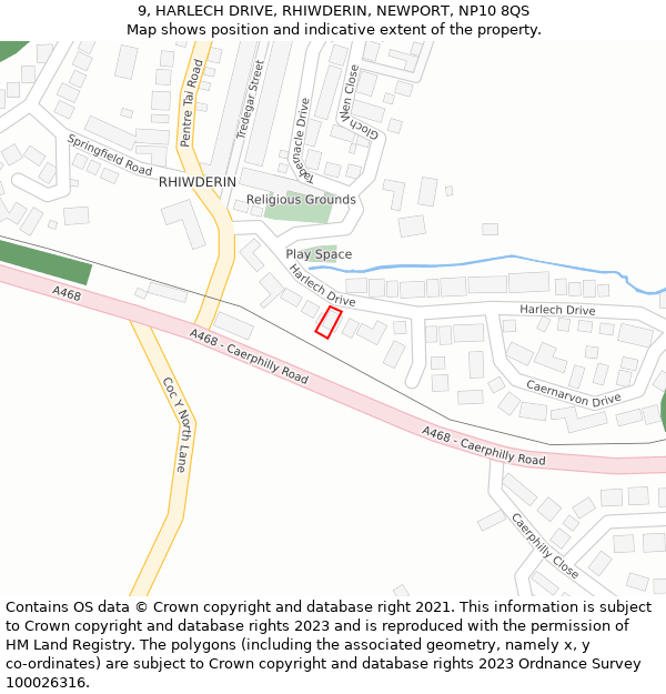 9, HARLECH DRIVE, RHIWDERIN, NEWPORT, NP10 8QS: Location map and indicative extent of plot