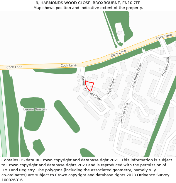 9, HARMONDS WOOD CLOSE, BROXBOURNE, EN10 7FE: Location map and indicative extent of plot