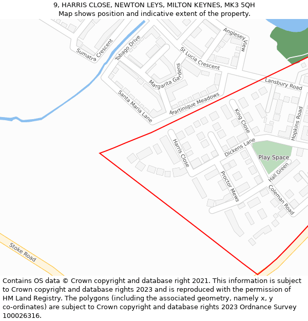 9, HARRIS CLOSE, NEWTON LEYS, MILTON KEYNES, MK3 5QH: Location map and indicative extent of plot