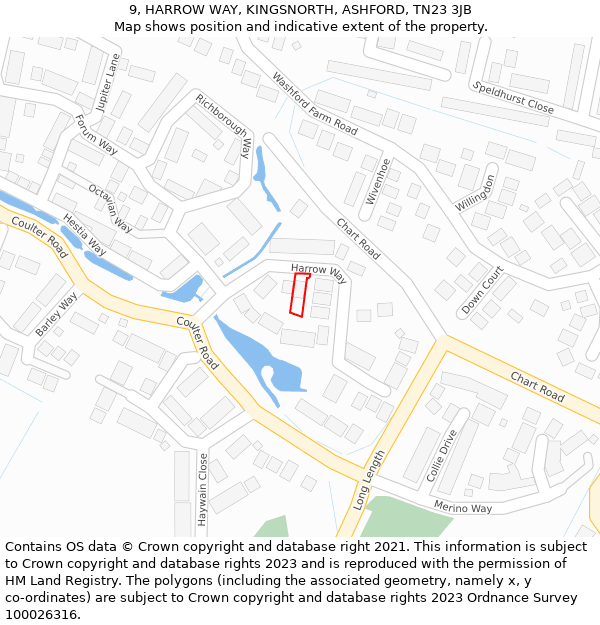 9, HARROW WAY, KINGSNORTH, ASHFORD, TN23 3JB: Location map and indicative extent of plot