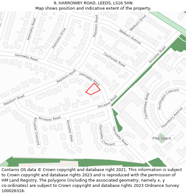 9, HARROWBY ROAD, LEEDS, LS16 5HN: Location map and indicative extent of plot