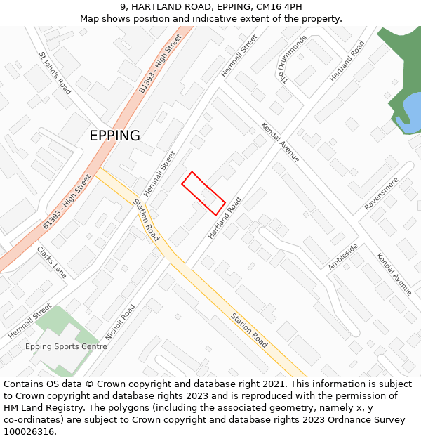 9, HARTLAND ROAD, EPPING, CM16 4PH: Location map and indicative extent of plot