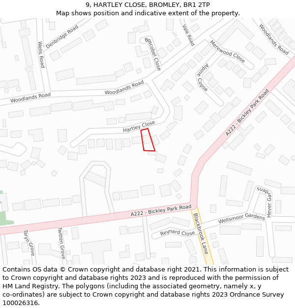 9, HARTLEY CLOSE, BROMLEY, BR1 2TP: Location map and indicative extent of plot