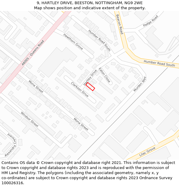 9, HARTLEY DRIVE, BEESTON, NOTTINGHAM, NG9 2WE: Location map and indicative extent of plot