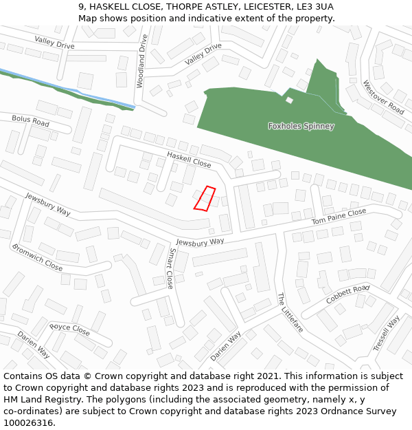 9, HASKELL CLOSE, THORPE ASTLEY, LEICESTER, LE3 3UA: Location map and indicative extent of plot