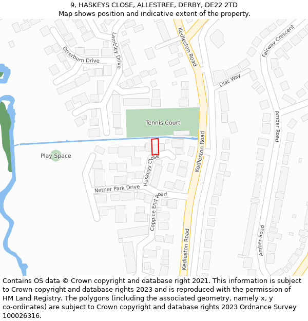 9, HASKEYS CLOSE, ALLESTREE, DERBY, DE22 2TD: Location map and indicative extent of plot
