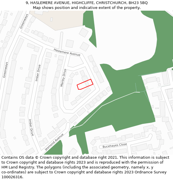 9, HASLEMERE AVENUE, HIGHCLIFFE, CHRISTCHURCH, BH23 5BQ: Location map and indicative extent of plot
