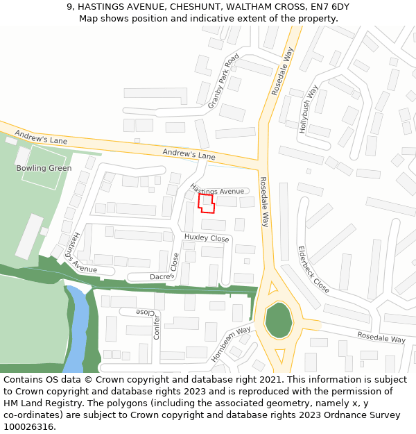 9, HASTINGS AVENUE, CHESHUNT, WALTHAM CROSS, EN7 6DY: Location map and indicative extent of plot