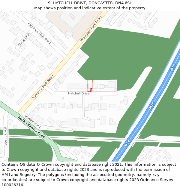 9, HATCHELL DRIVE, DONCASTER, DN4 6SH: Location map and indicative extent of plot