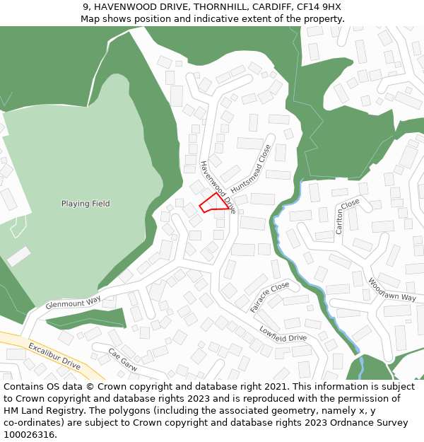 9, HAVENWOOD DRIVE, THORNHILL, CARDIFF, CF14 9HX: Location map and indicative extent of plot