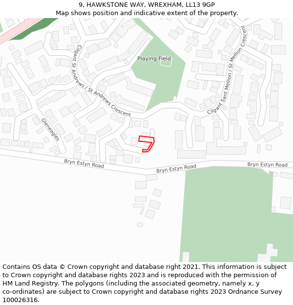 9, HAWKSTONE WAY, WREXHAM, LL13 9GP: Location map and indicative extent of plot