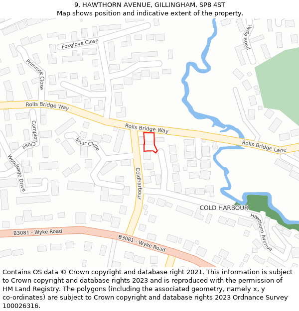 9, HAWTHORN AVENUE, GILLINGHAM, SP8 4ST: Location map and indicative extent of plot