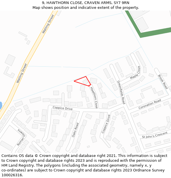 9, HAWTHORN CLOSE, CRAVEN ARMS, SY7 9RN: Location map and indicative extent of plot