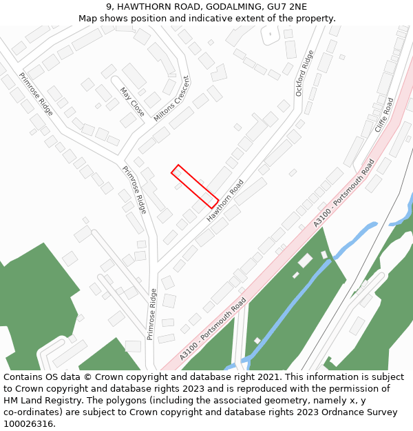 9, HAWTHORN ROAD, GODALMING, GU7 2NE: Location map and indicative extent of plot