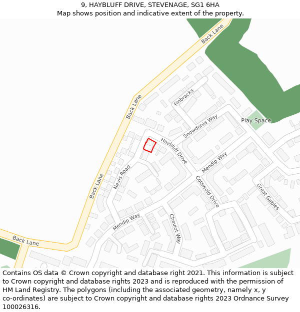 9, HAYBLUFF DRIVE, STEVENAGE, SG1 6HA: Location map and indicative extent of plot