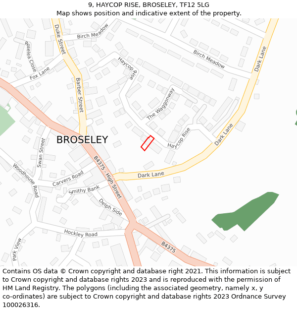 9, HAYCOP RISE, BROSELEY, TF12 5LG: Location map and indicative extent of plot