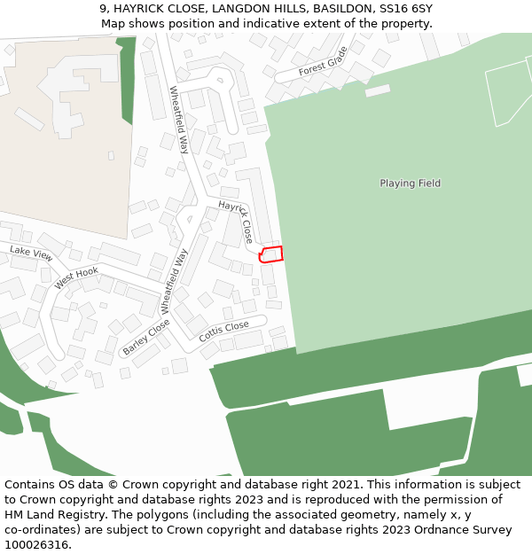 9, HAYRICK CLOSE, LANGDON HILLS, BASILDON, SS16 6SY: Location map and indicative extent of plot