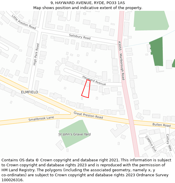 9, HAYWARD AVENUE, RYDE, PO33 1AS: Location map and indicative extent of plot