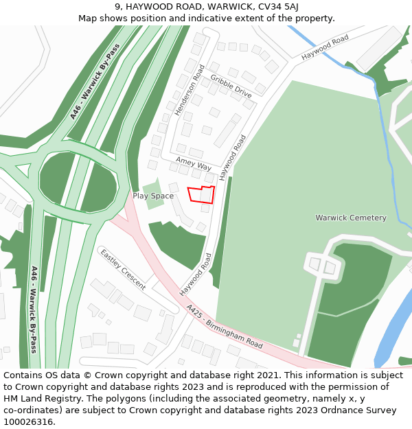 9, HAYWOOD ROAD, WARWICK, CV34 5AJ: Location map and indicative extent of plot