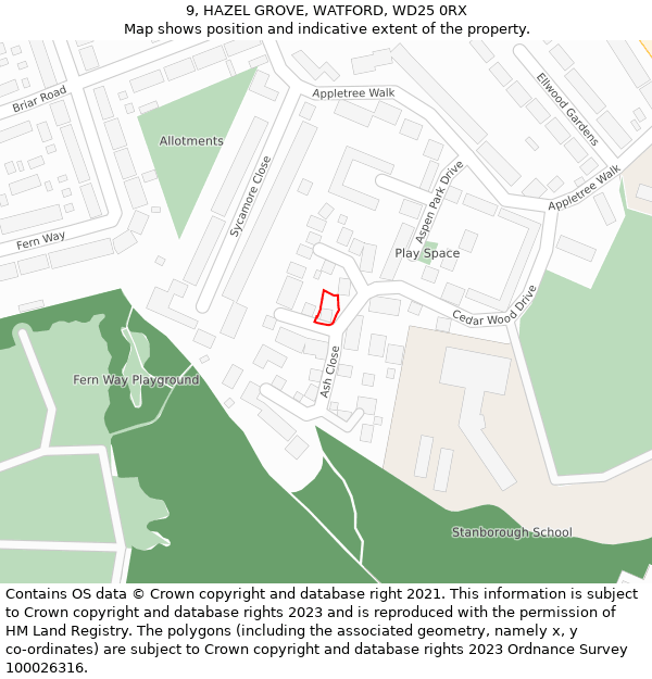 9, HAZEL GROVE, WATFORD, WD25 0RX: Location map and indicative extent of plot