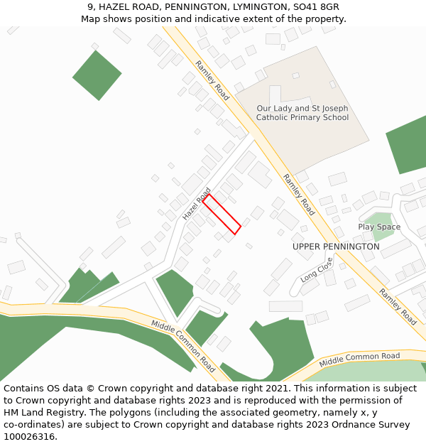 9, HAZEL ROAD, PENNINGTON, LYMINGTON, SO41 8GR: Location map and indicative extent of plot