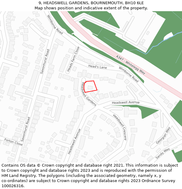 9, HEADSWELL GARDENS, BOURNEMOUTH, BH10 6LE: Location map and indicative extent of plot