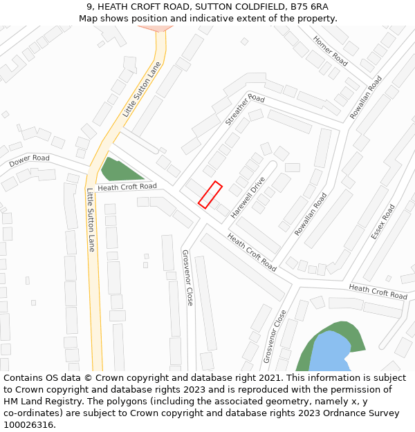 9, HEATH CROFT ROAD, SUTTON COLDFIELD, B75 6RA: Location map and indicative extent of plot