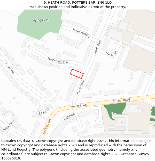 9, HEATH ROAD, POTTERS BAR, EN6 1LQ: Location map and indicative extent of plot