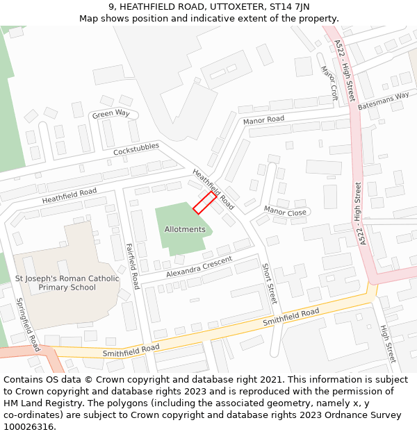 9, HEATHFIELD ROAD, UTTOXETER, ST14 7JN: Location map and indicative extent of plot