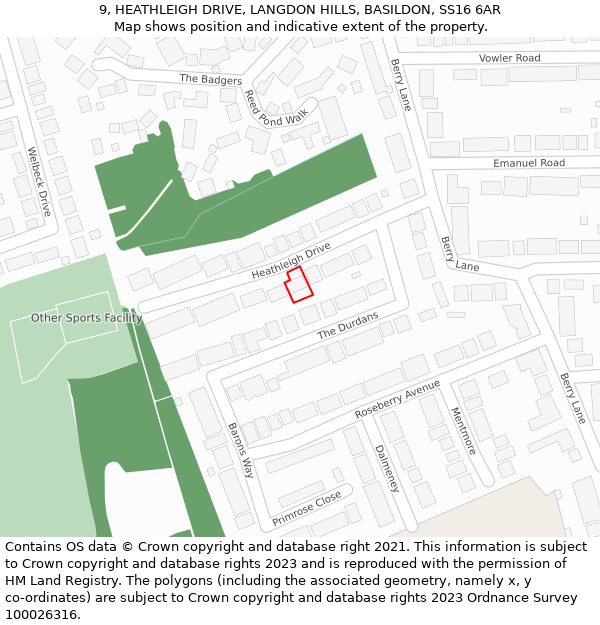 9, HEATHLEIGH DRIVE, LANGDON HILLS, BASILDON, SS16 6AR: Location map and indicative extent of plot