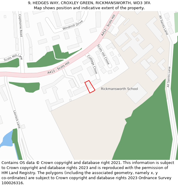 9, HEDGES WAY, CROXLEY GREEN, RICKMANSWORTH, WD3 3FA: Location map and indicative extent of plot