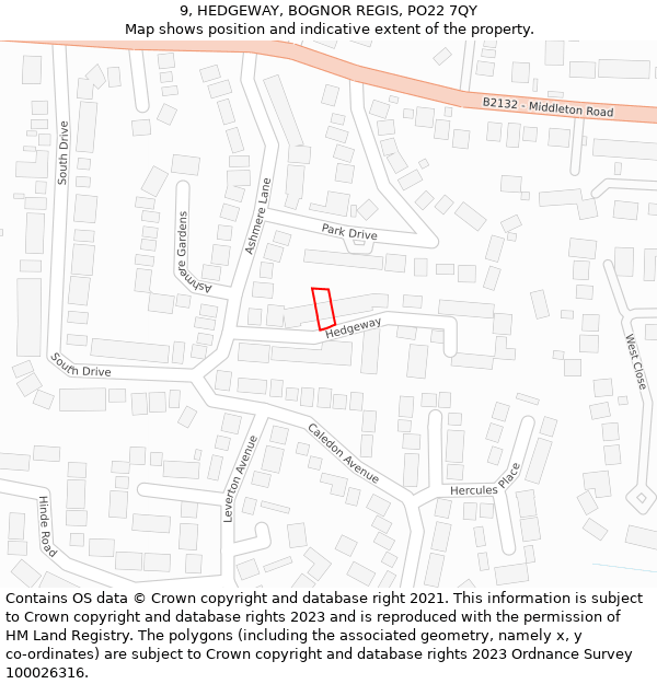 9, HEDGEWAY, BOGNOR REGIS, PO22 7QY: Location map and indicative extent of plot