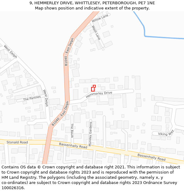 9, HEMMERLEY DRIVE, WHITTLESEY, PETERBOROUGH, PE7 1NE: Location map and indicative extent of plot