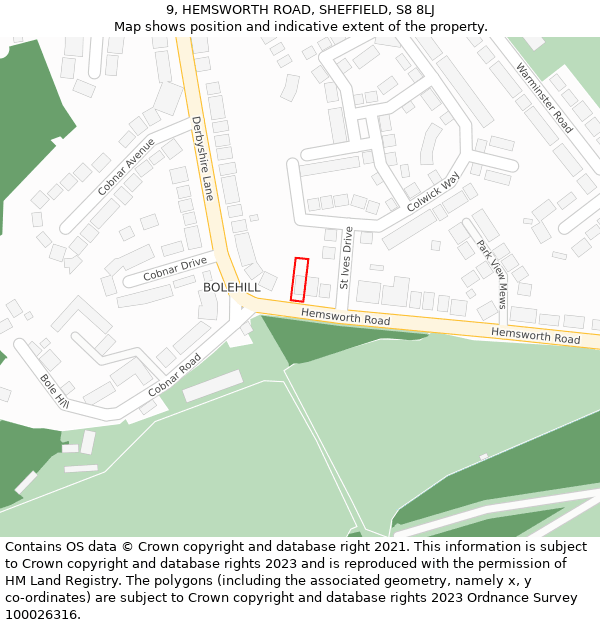 9, HEMSWORTH ROAD, SHEFFIELD, S8 8LJ: Location map and indicative extent of plot