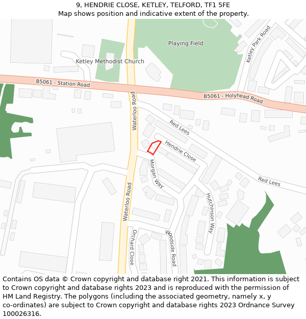 9, HENDRIE CLOSE, KETLEY, TELFORD, TF1 5FE: Location map and indicative extent of plot
