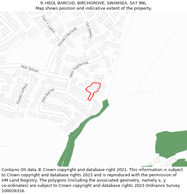 9, HEOL BARCUD, BIRCHGROVE, SWANSEA, SA7 9NL: Location map and indicative extent of plot