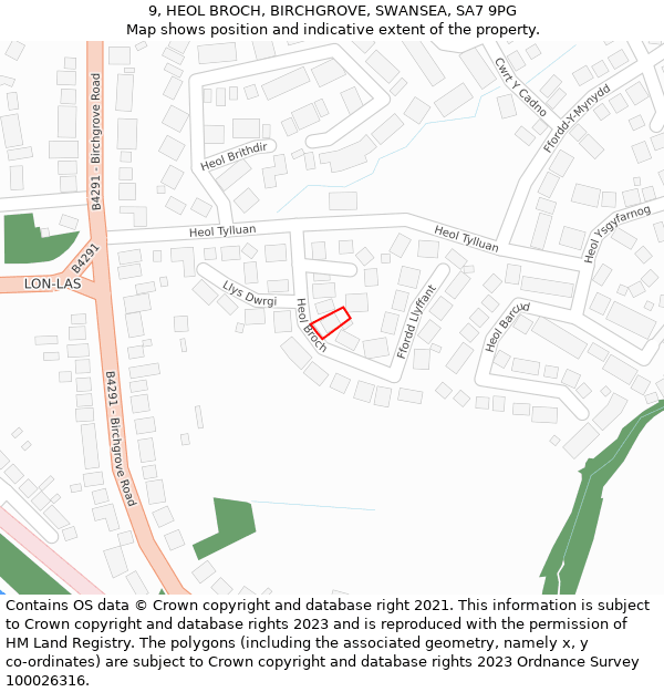 9, HEOL BROCH, BIRCHGROVE, SWANSEA, SA7 9PG: Location map and indicative extent of plot