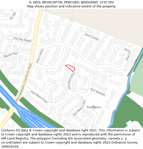 9, HEOL BRYNCWTYN, PENCOED, BRIDGEND, CF35 5PX: Location map and indicative extent of plot