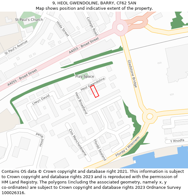 9, HEOL GWENDOLINE, BARRY, CF62 5AN: Location map and indicative extent of plot