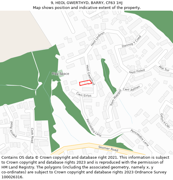 9, HEOL GWERTHYD, BARRY, CF63 1HJ: Location map and indicative extent of plot