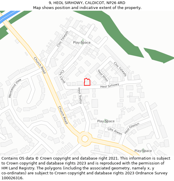 9, HEOL SIRHOWY, CALDICOT, NP26 4RD: Location map and indicative extent of plot