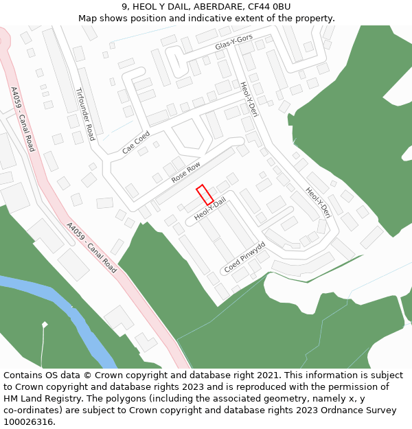 9, HEOL Y DAIL, ABERDARE, CF44 0BU: Location map and indicative extent of plot