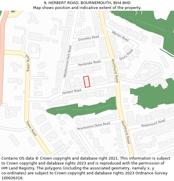 9, HERBERT ROAD, BOURNEMOUTH, BH4 8HD: Location map and indicative extent of plot